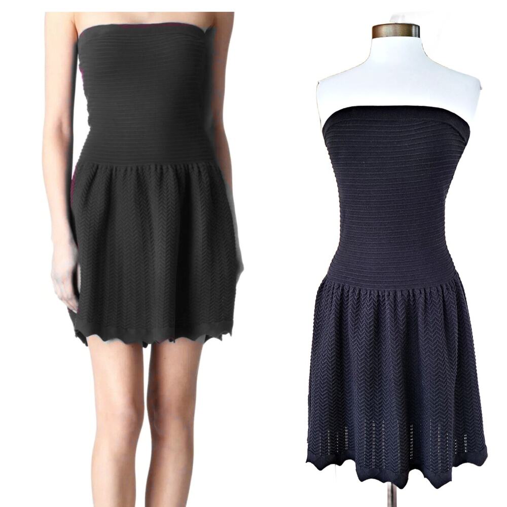 Sandro Raffiki Black Strapless Knit Mini Dress Size Small LBD Casual or Dressy